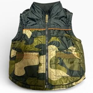 OshKosh Genuine Kids Vest Infant 12 Months Black Green Camo Zip Up Pockets